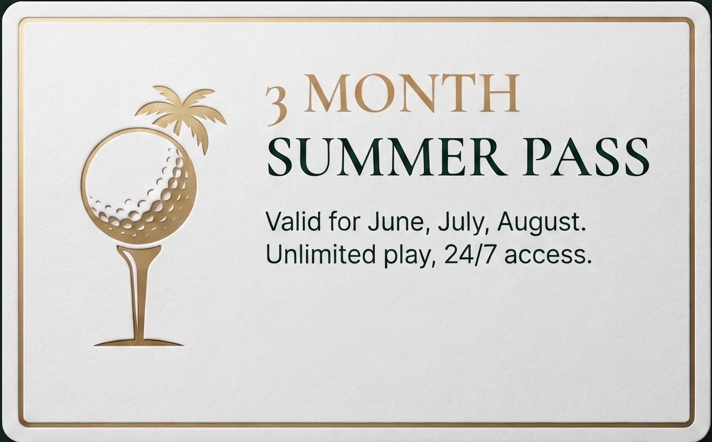 3-month summer pass for a golf course with a golf ball icon on a dark background